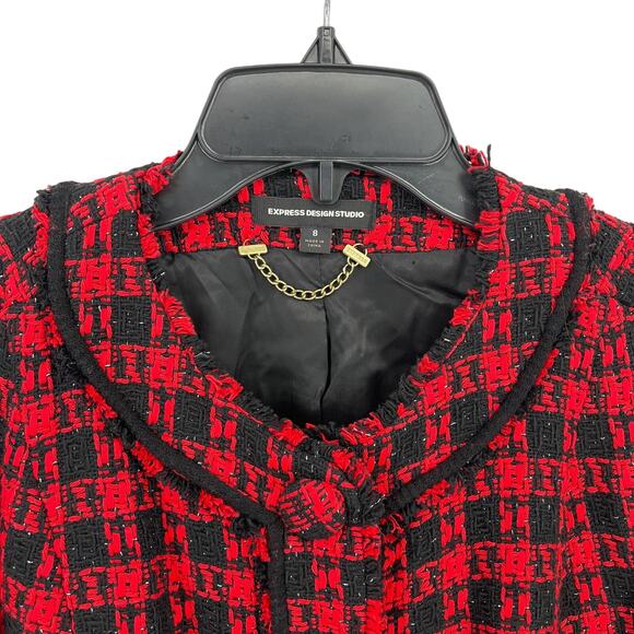 Express Tweed Houndstooth Blazer Jacket Womens Size 8 Silver Metallic - Picture 2 of 6